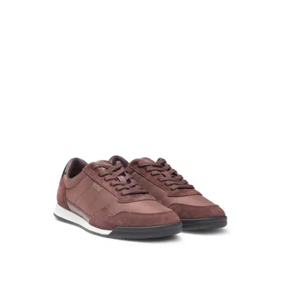 Hugo Boss Mixed-material Lace-up Trainers With Suede Trims In Pink