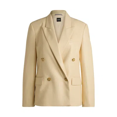 Hugo Boss Regular-fit Double-breasted Blazer In Faux Leather In Beige