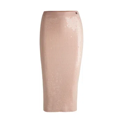 Hugo Boss Ribbed Midi Skirt With Transparent Sequins In Slim Fit In Brown