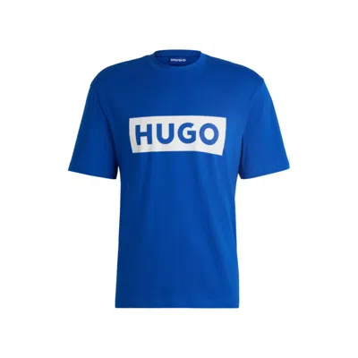 Hugo Boss Cotton-jersey T-shirt With Blue Logo In Blue