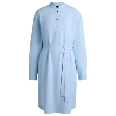 Hugo Boss Belted Dress With Snap Placket In Blue
