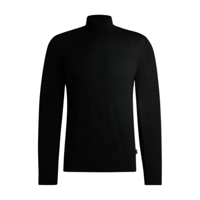 Hugo Boss Slim-fit Rollneck Sweater In Wool In Black