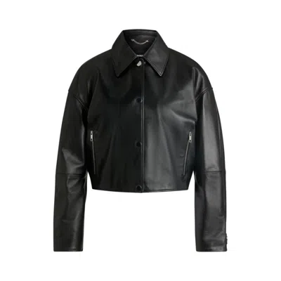 Hugo Boss Leather Jacket With Covered Press Studs In Black