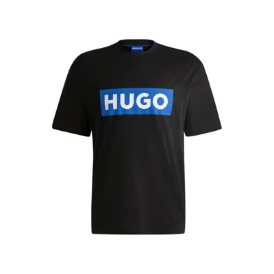 Hugo Boss Cotton-jersey T-shirt With Blue Logo In Black