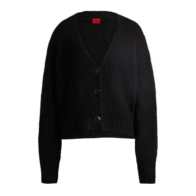 Hugo Boss Oversized-fit Cardigan With V Neckline And Cropped Length In Black