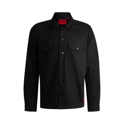 Hugo Boss Oversize-fit Overshirt In Cotton Gabardine In Black