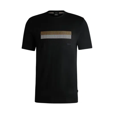 Hugo Boss Mens Black Stripe-embroidered Regular-fit Cotton-jersey T-shirt Xxxl In Black
