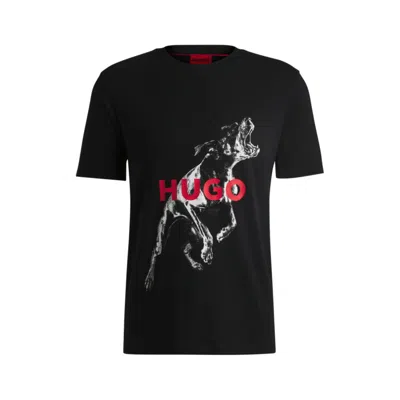 Shop Hugo Boss Oversize-fit T-shirt In Cotton With Animal Graphic In Black
