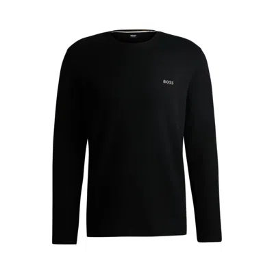 Hugo Boss Long-sleeved T-shirt In Stretch Cotton With Logo Detail In Black