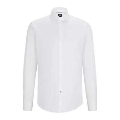 Hugo Boss Regular-fit Shirt In Stretch-cotton Twill In White