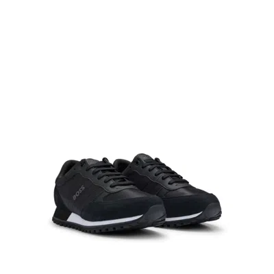 Hugo Boss Mixed-material Trainers With Faux-leather Trims In Black