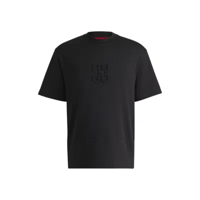 Hugo Boss Relaxed-fit T-shirt In Cotton With Stacked Logo In Black