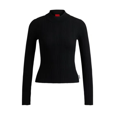 Hugo Boss Slim-fit Sweater With Irregular Ribbed Structure In Black
