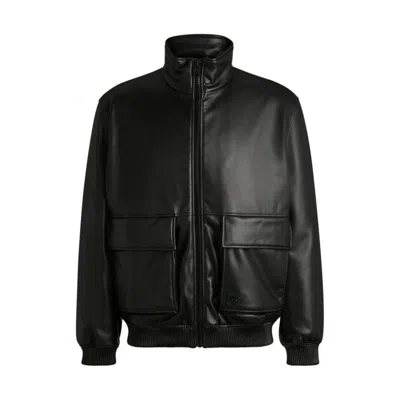 Hugo Boss Faux-leather Jacket With Stacked Logo In Black