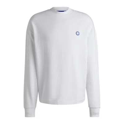 Hugo Boss Cotton-terry Sweatshirt With Happy Hugo Logo Patch In White