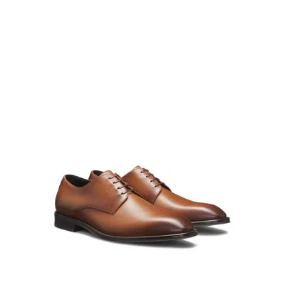 Hugo Boss Italian-made Oxford Shoes In Burnished Leather In Brown
