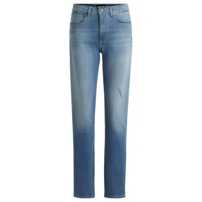 Hugo Boss Slim-fit Jeans In Washed Blue Stretch Denim In Blue