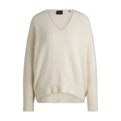 Hugo Boss Relaxed-fit Sweater With V Neckline In White