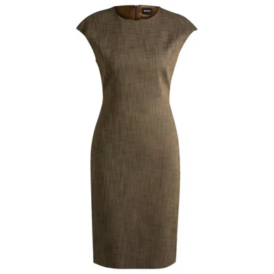 Hugo Boss Cap-sleeve Dress In Melange Stretch Sharkskin In Multi