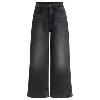 Hugo Boss Wide-leg Jeans In Black Rigid Denim In Black