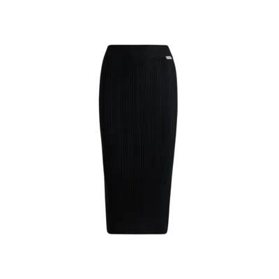 Hugo Boss Midi Tube Skirt In Irregular-rib Crepe In Black