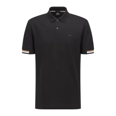 Hugo Boss Regular-fit Polo Shirt With Rubberized Logo In Black