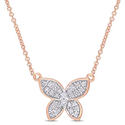 Mimi & Max 1/8 Ct Tw Diamond Butterfly Pendant With Chain In 10k Rose Gold In Pink