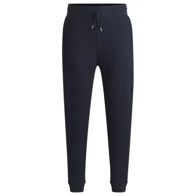 Hugo Boss Stretch-cotton Tracksuit Bottoms With Logo Print In Blue