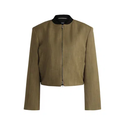 Hugo Boss Relaxed-fit Jacket In Herringbone Stretch Fabric In Multi