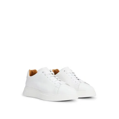 Hugo Boss Leather Trainers With Rubber Outsole In White