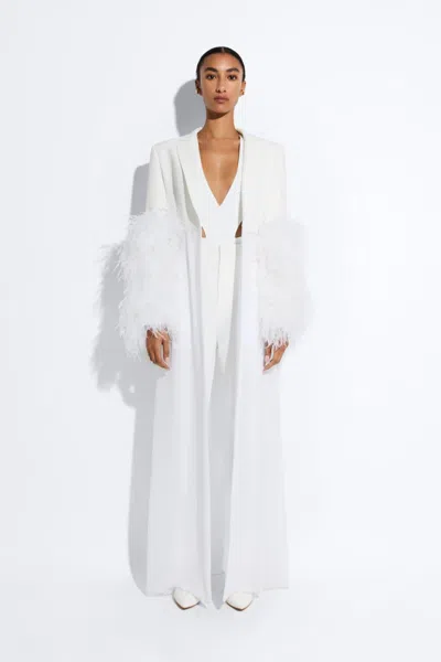 Lapointe Matte Crepe Combo Jacket With Feathers In Off White