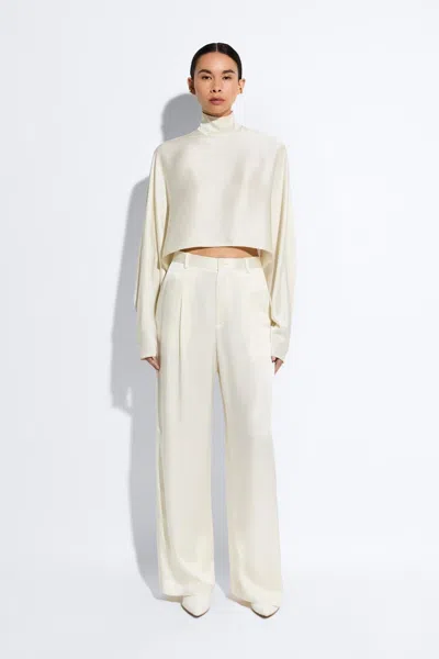 Lapointe Satin Relaxed Pleated Pant In Cream