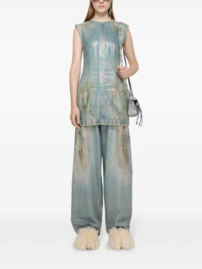 Acne Studios Distressed Foiled Denim Mini Dress