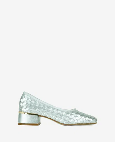 Kenneth Cole Birdie Woven Metallic Leather Pump In Silver Woven Leather