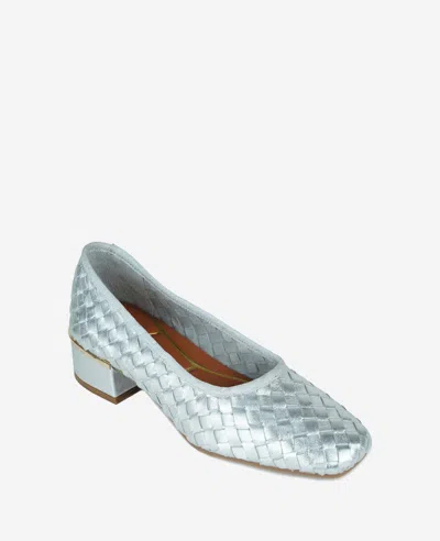 Kenneth Cole Birdie Woven Metallic Leather Pump In Silver Woven Leather