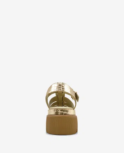 Kenneth Cole Herron Lizard Embossed Lug Sole Sandal In Soft Gold Leather