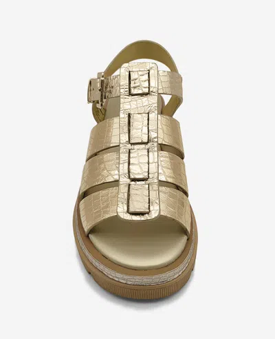 Kenneth Cole Herron Lizard Embossed Lug Sole Sandal In Soft Gold Leather