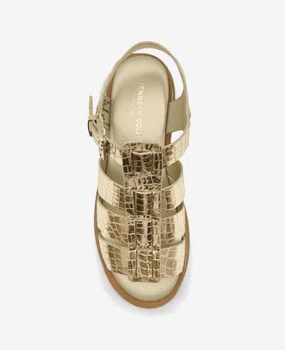 Kenneth Cole Herron Lizard Embossed Lug Sole Sandal In Soft Gold Leather