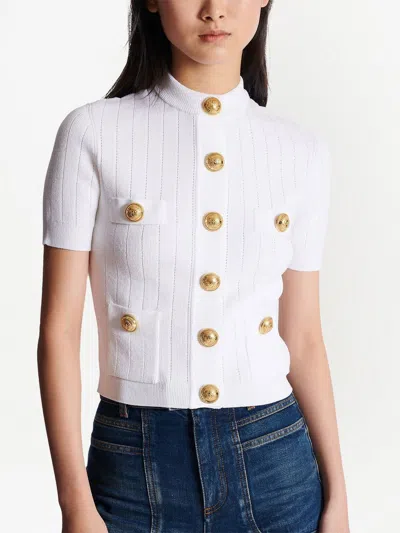 Shop Balmain Buttoned Crewneck Cardigan