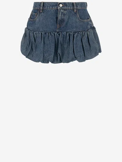 Coperni Blue Miniskirt With Logo Patch On The Rear And Gathered Hem In Denim Woman