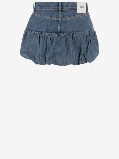 Coperni Blue Miniskirt With Logo Patch On The Rear And Gathered Hem In Denim Woman