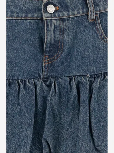 Coperni Blue Miniskirt With Logo Patch On The Rear And Gathered Hem In Denim Woman