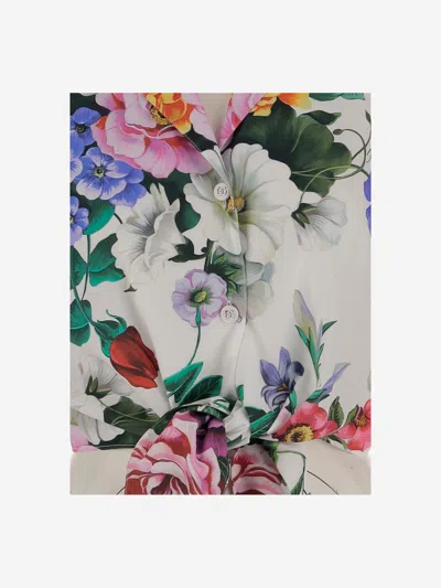 Dolce & Gabbana Multicolor Crop Shirt With All-over Floral Motif And Logo Lettering Detail On The Front In Cotton Wo