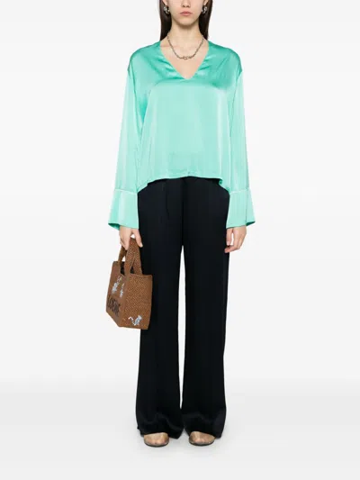 Forte Forte Silk V-necked Blouse In Green