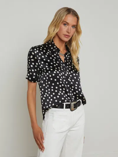 L Agence Ellah Silk Blouse In Black/ecru Polka Dot