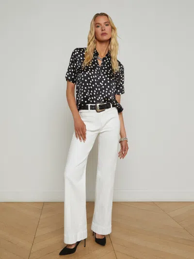 L Agence Ellah Silk Blouse In Black/ecru Polka Dot
