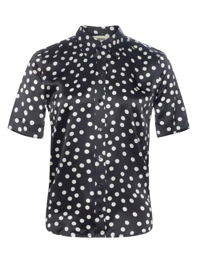 L Agence Ellah Silk Blouse In Black/ecru Polka Dot