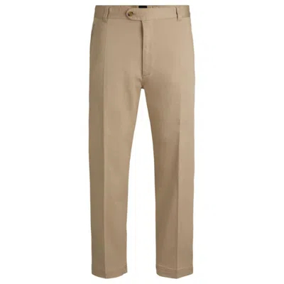 Hugo Boss Straight-fit Trousers In Stretch-cotton Dobby In Beige