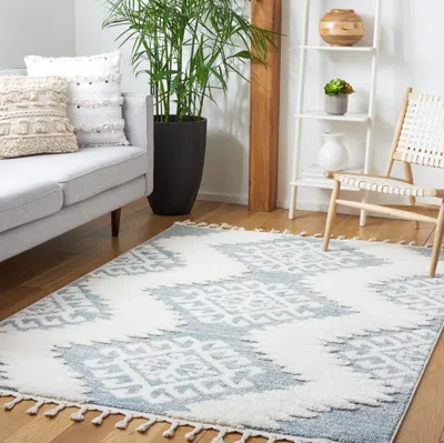 Safavieh Moroccan Tassel Shag Area Rug, Teal / Ivory Bohemian Style Non-shedding