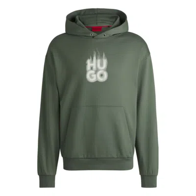 Hugo Boss Cotton-terry Hoodie With Stacked Smoke Logo Print In Green